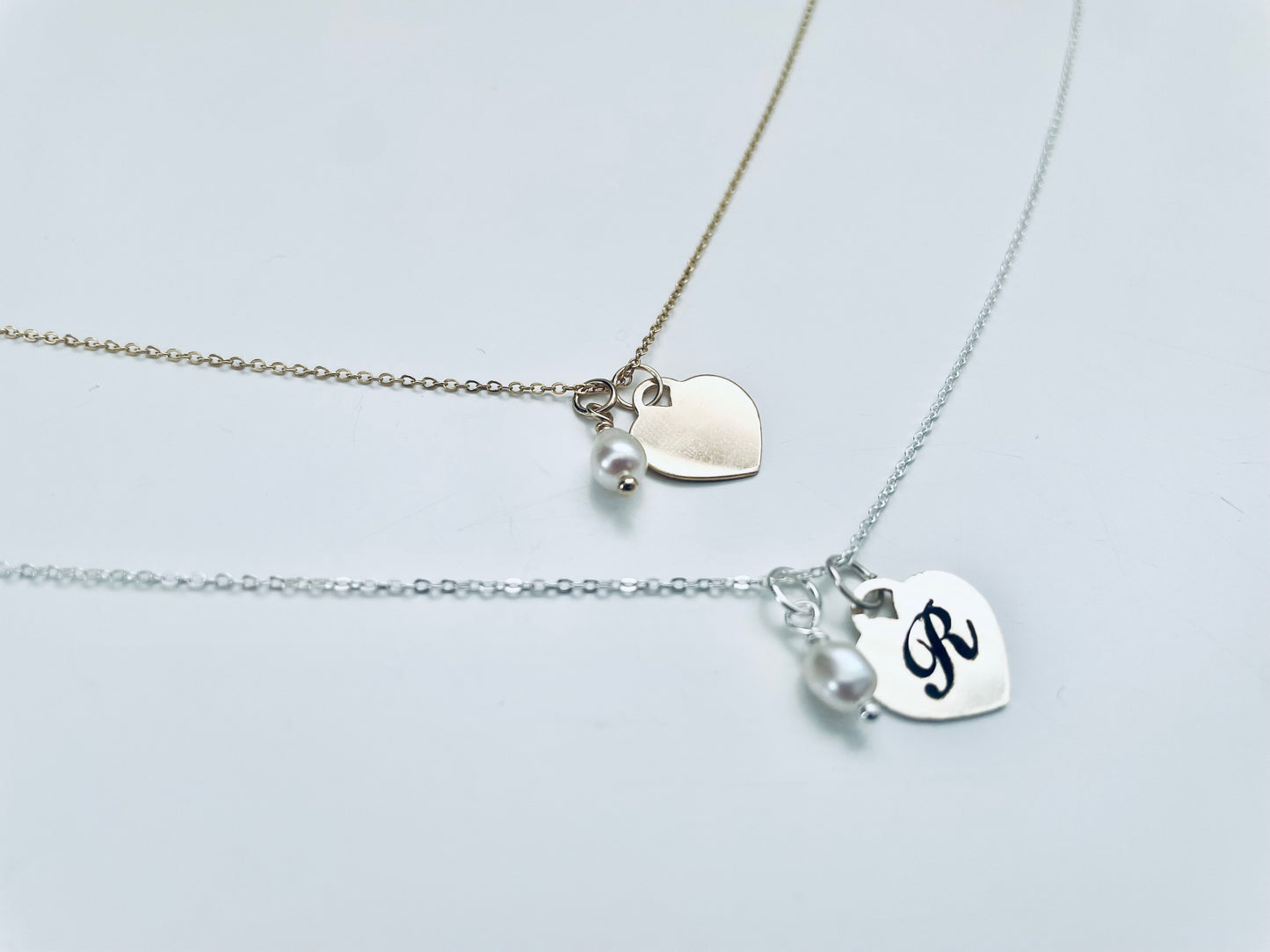 Engraved Pearl Heart Necklace