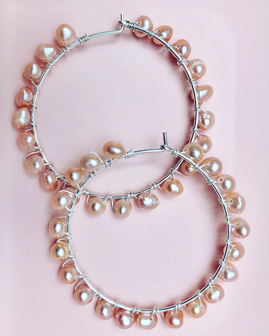 Pretty In Pink Pearly Hoops