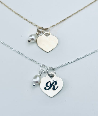 Engraved Pearl Heart Necklace