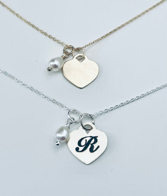 Engraved Pearl Heart Necklace